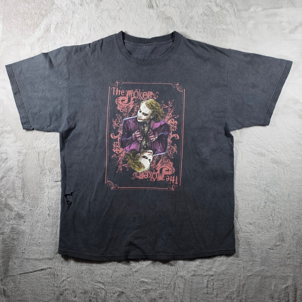 DC Comics The Joker T-Shirt Mens XL Black Heath Ledger Dark Knight Distressed
